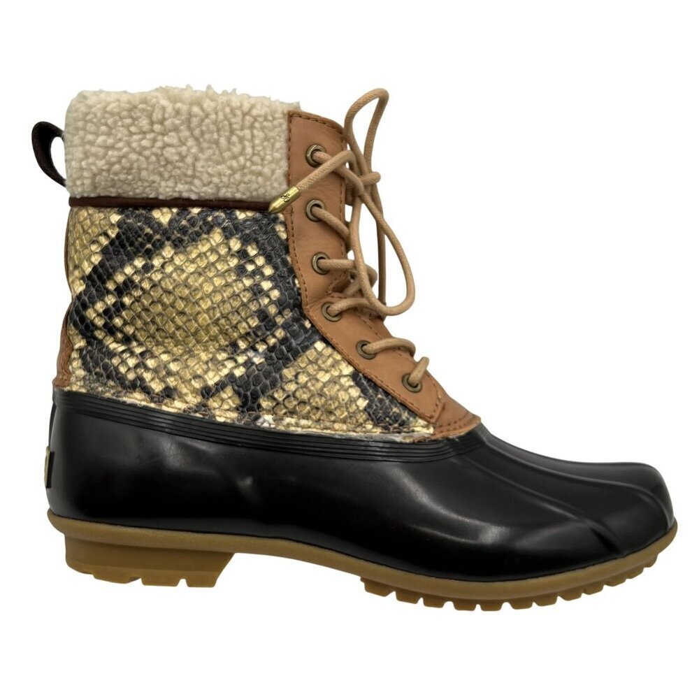 Sam Edelman Womens 7M Duck Boots Leather Upper Faux Fur Snake Pattern Waterproof - Picture 10 of 16
